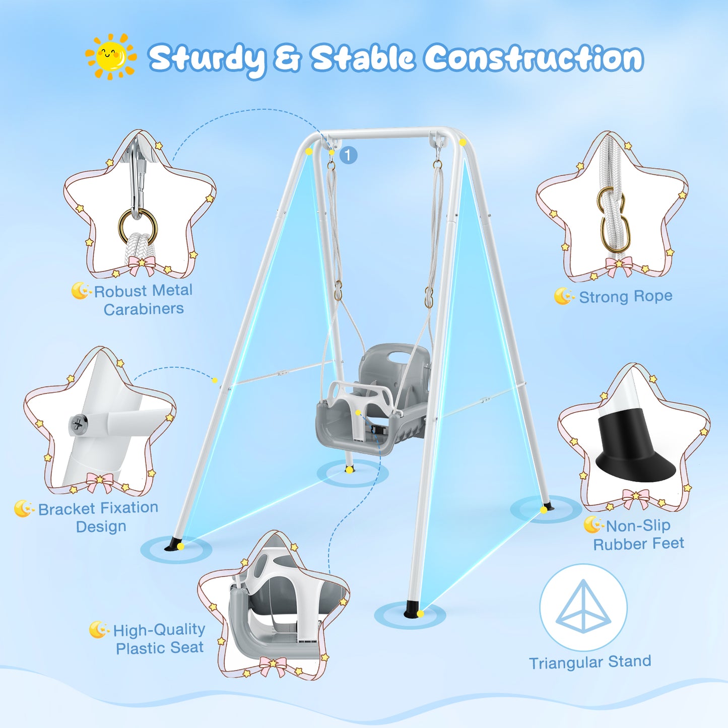 Balançoire Bébé 2 en 1 avec Structure Métallique – Siège Suspendu Enfant – Utilisation Intérieure et Extérieure – Couleur Blanc