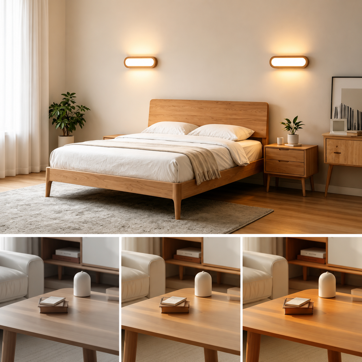 Applique Murale LED 12W Bois Naturel Blanc Chaud 3000K Éclairage Intérieur Moderne Salon Chambre Couloir Escalier