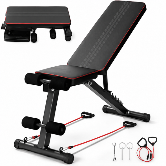 Banc de Musculation Pliable Multifonction Réglable 7 Positions Support 250 kg avec Bandes de Résistance