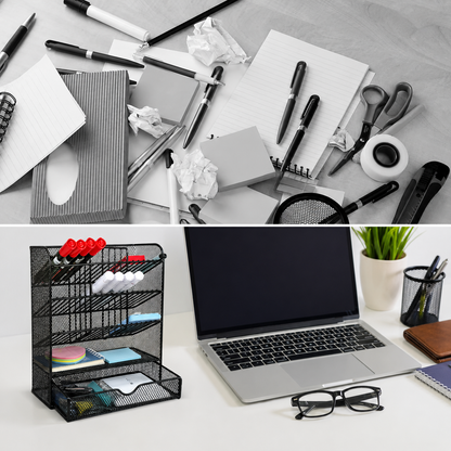 Organisateur de Bureau en Métal avec Compartiments & Tiroir – Range Stylos, Fournitures École, Maison & Bureau