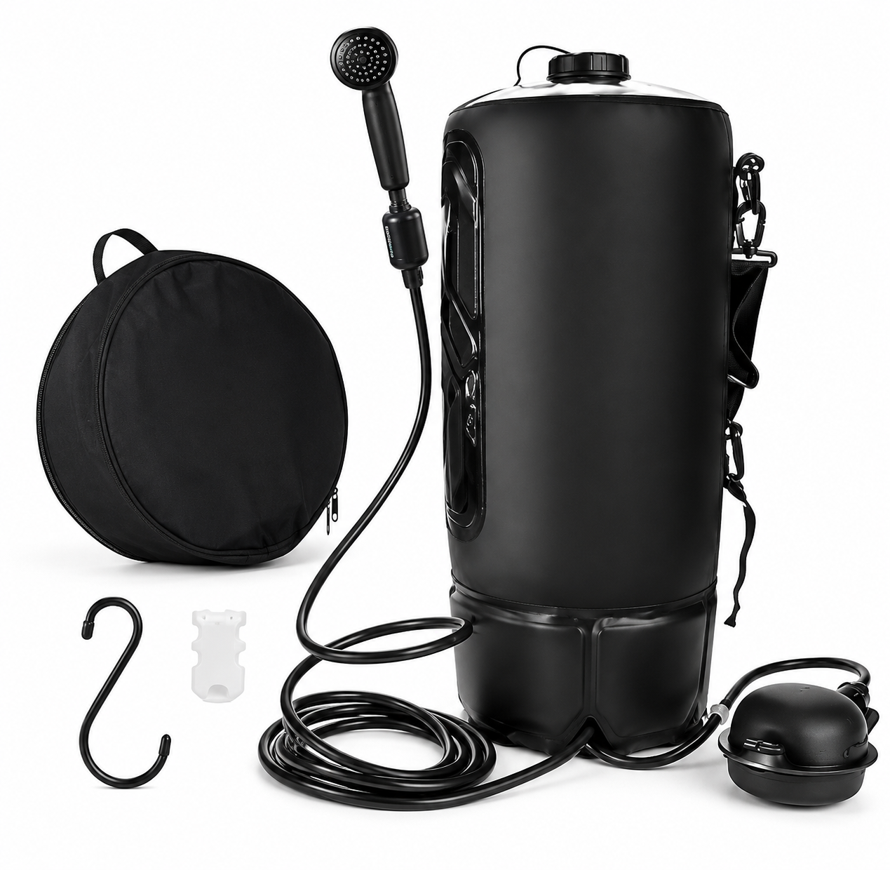 Douche Solaire Portable 20L – Sac Douche Extérieur avec Pommeau, Tuyau Flexible & Crochet, Camping Plage Randonnée