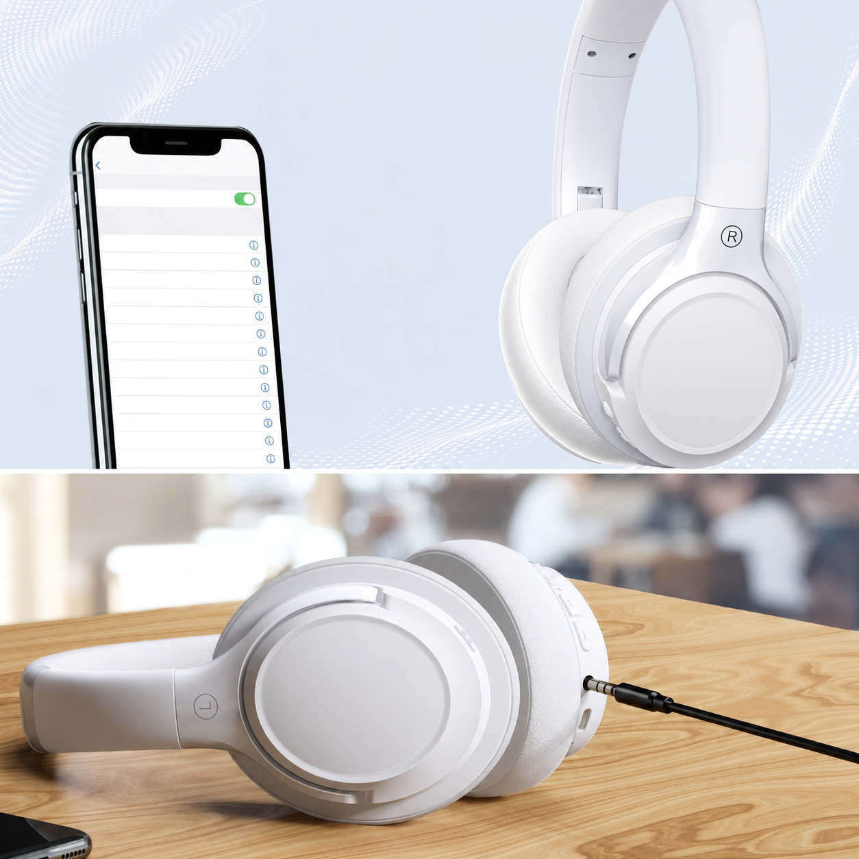 Casque Bluetooth 6.0 Sans Fil – Réduction de Bruit, HiFi, 65H Autonomie, USB-C, Blanc