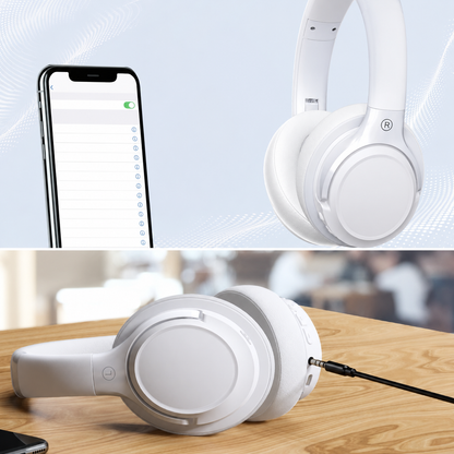蓝牙6.0无线耳机 – 降噪、HiFi音质、65小时续航、USB-C接口、白色