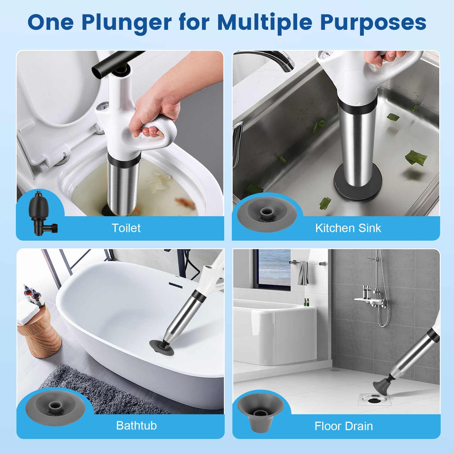 Déboucheur Manuel Haute Pression pour Toilettes et Canalisations – Pompe Débouchage Puissante avec Indicateur de Pression – Outil Débouchage Évier, WC, Salle de Bain