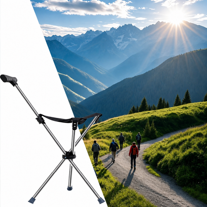 Bastón Plegable con Asiento 2 en 1 – Bastón de Marcha con Taburete Plegable, Portátil para Viajes, Senderismo, Camping y Aire Libre