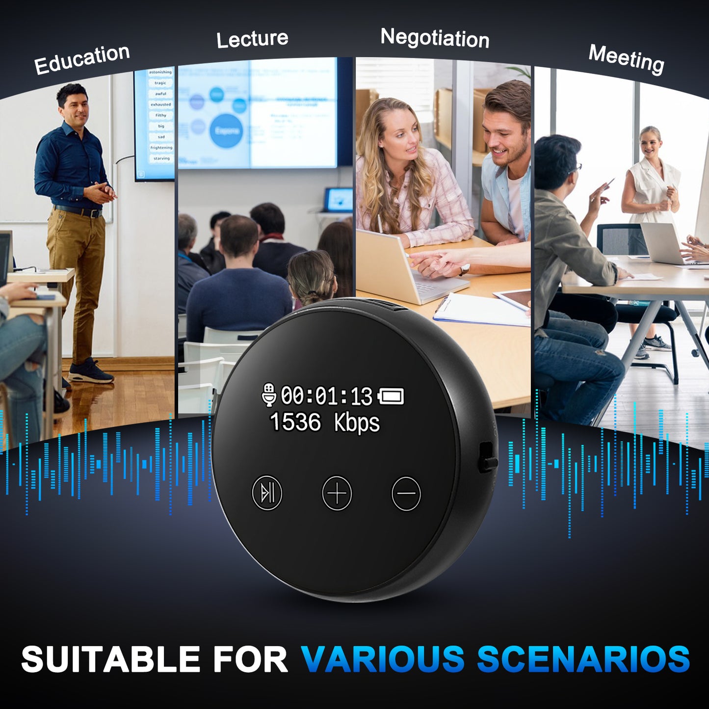 Mini Enregistreur Audio 64GB Haute Qualité 3072 Kbps – Dictaphone Numérique Portable avec Réduction de Bruit, Activation Vocale, Autonomie Longue Durée