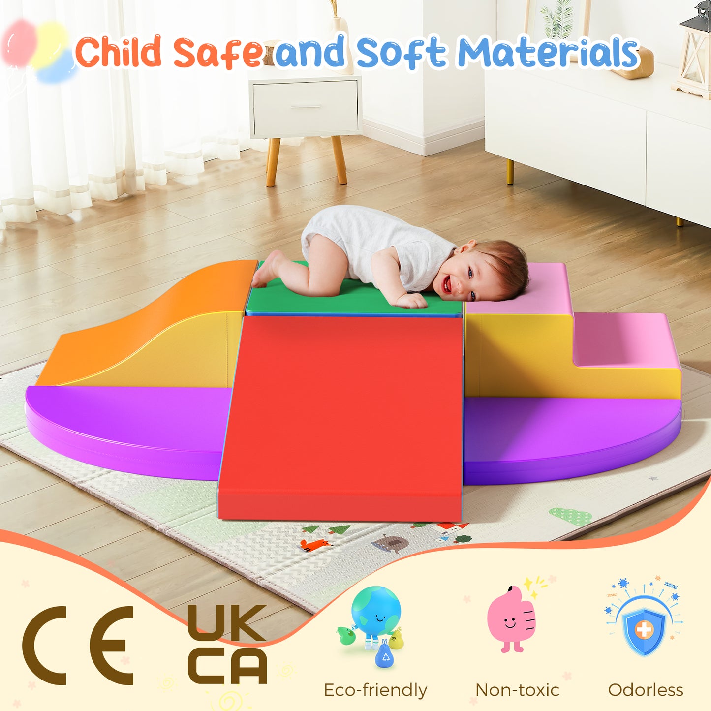Ensemble de Modules de Motricité en Mousse pour Bébé – 6 Pièces – Aire de Jeux Enfant – Blocs PU/EPE – Développement Motricité