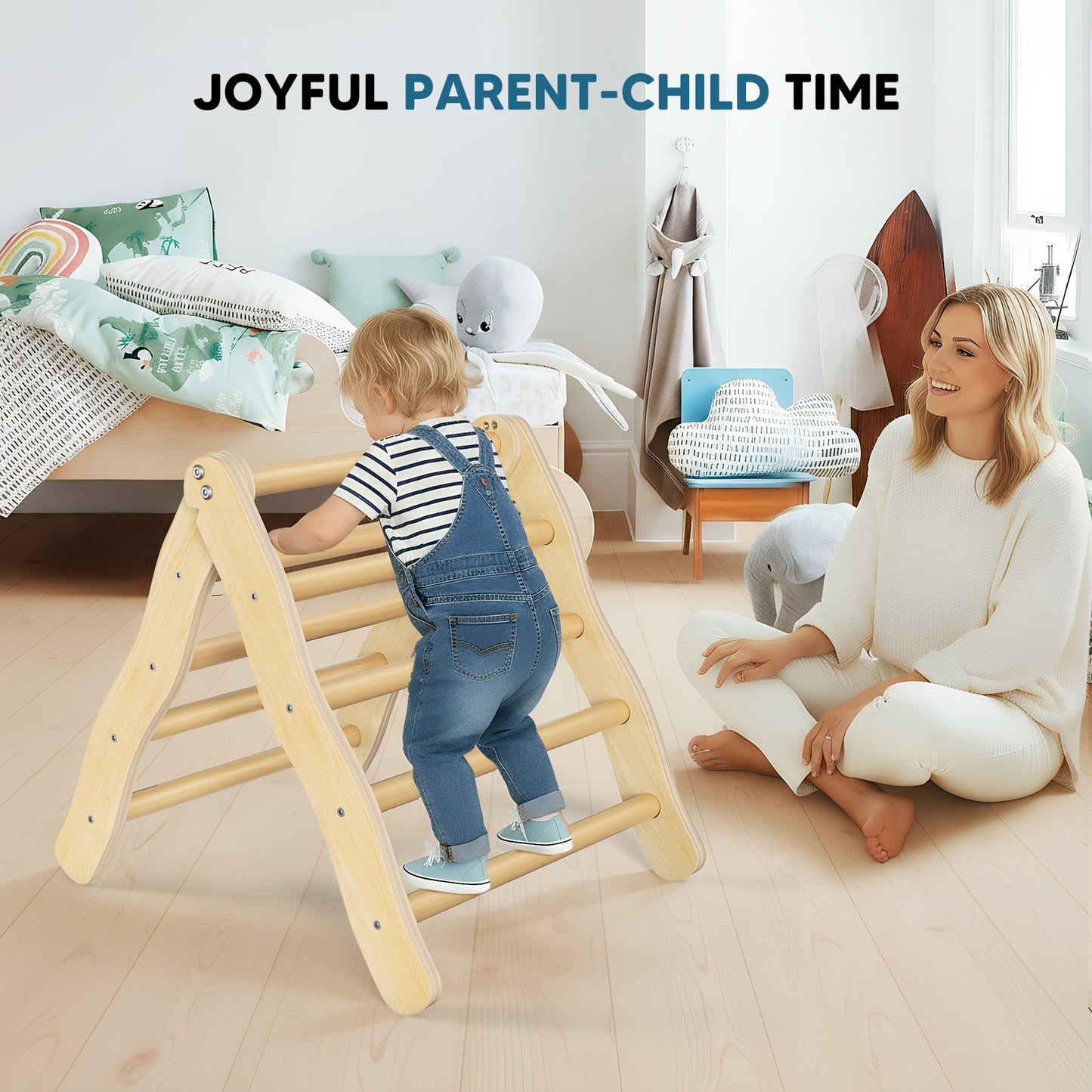 Triangle Escalade Enfant Bois Pliable – Aire de Jeu Montessori 1-3 Ans – Échelle Grimpe Intérieur