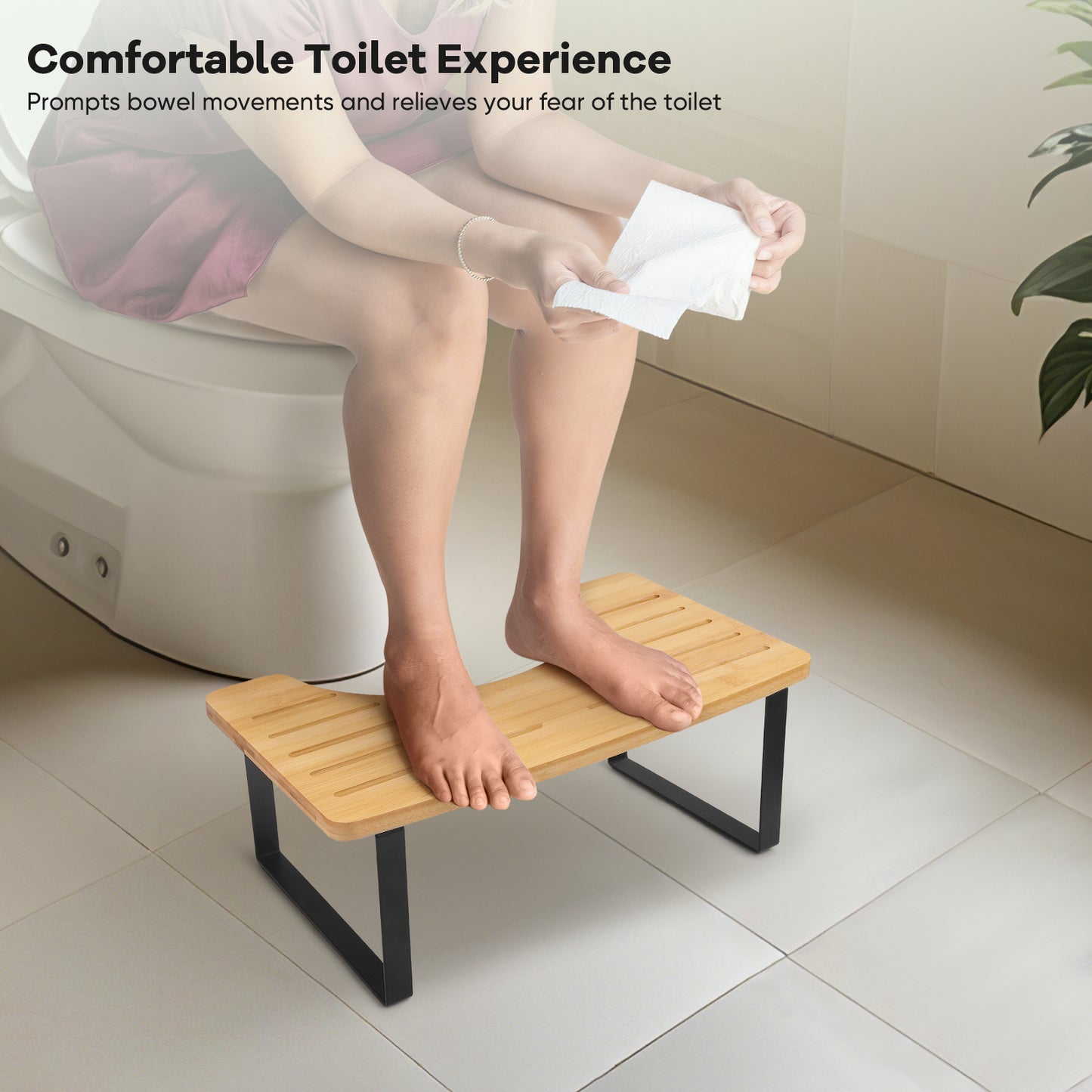 Tabouret WC Ergonomique Bambou – Repose-Pieds Toilette Pliable Antidérapant Salle de Bain