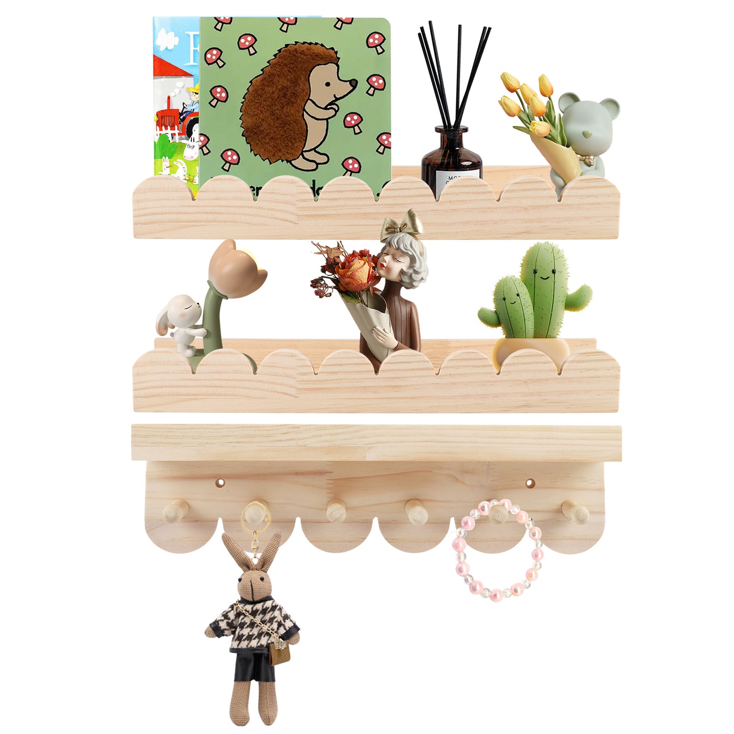 Lot 3 Étagères Murales Montessori 40 cm – Étagère Flottante Enfant Livres Jouets Chambre