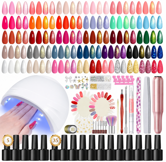 Kit Vernis Semi-Permanent 65 Pièces – 35 Couleurs Gel UV, Lampe UV/LED, Ponceuse Électrique & Accessoires Nail Art