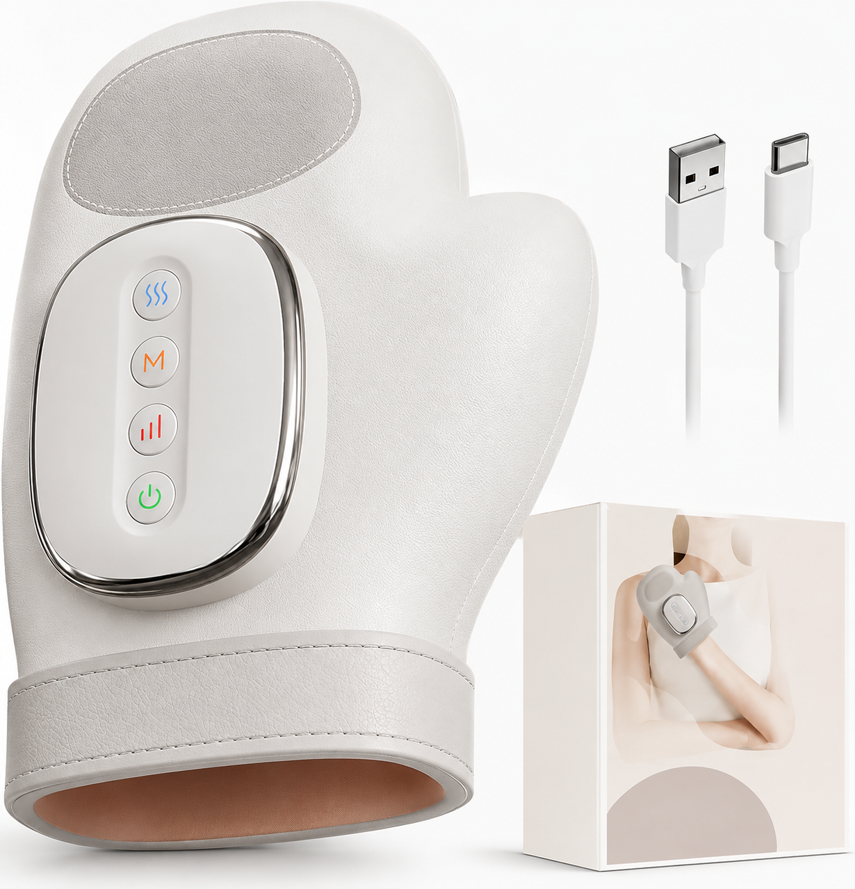 Masseur Main Chauffant Compression d'Air Rechargeable | Soulagement Canal Carpien | Massage Poignet Doigts Paume | Thérapie Chaleur Relaxation