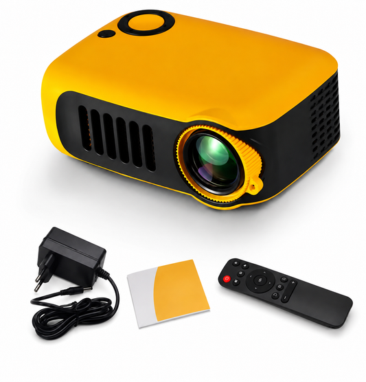Mini Vidéoprojecteur LED Portable – HDMI, Compatible 1080P/4K, Télécommande Incluse – Jaune