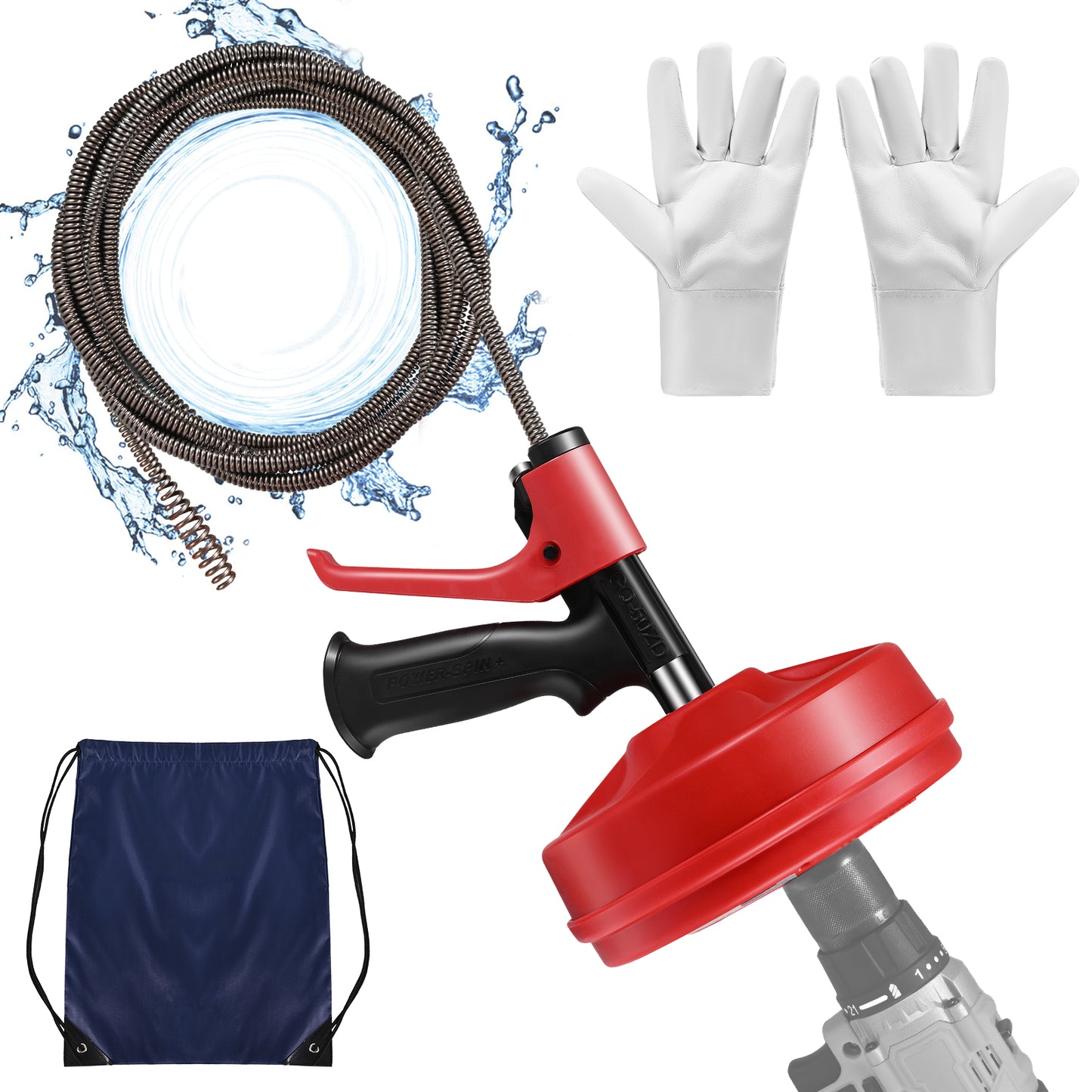 Déboucheur Manuel Haute Pression pour Canalisation – Furet de Plomberie avec Poignée Pistolet – Nettoyage Évier, WC, Douche – Outil Débouchage Tuyaux