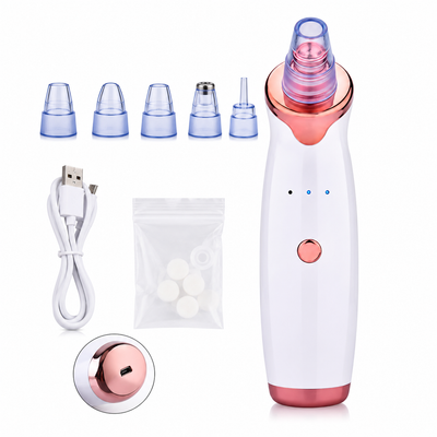 Aspirateur de Points Noirs Électrique Rechargeable – Nettoyeur de Pores Visage – 5 Embouts Inclus