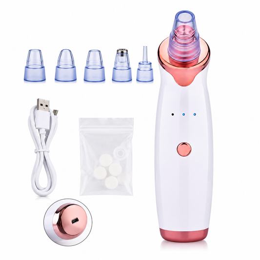 Aspirateur de Points Noirs Électrique Rechargeable – Nettoyeur de Pores Visage – 5 Embouts Inclus