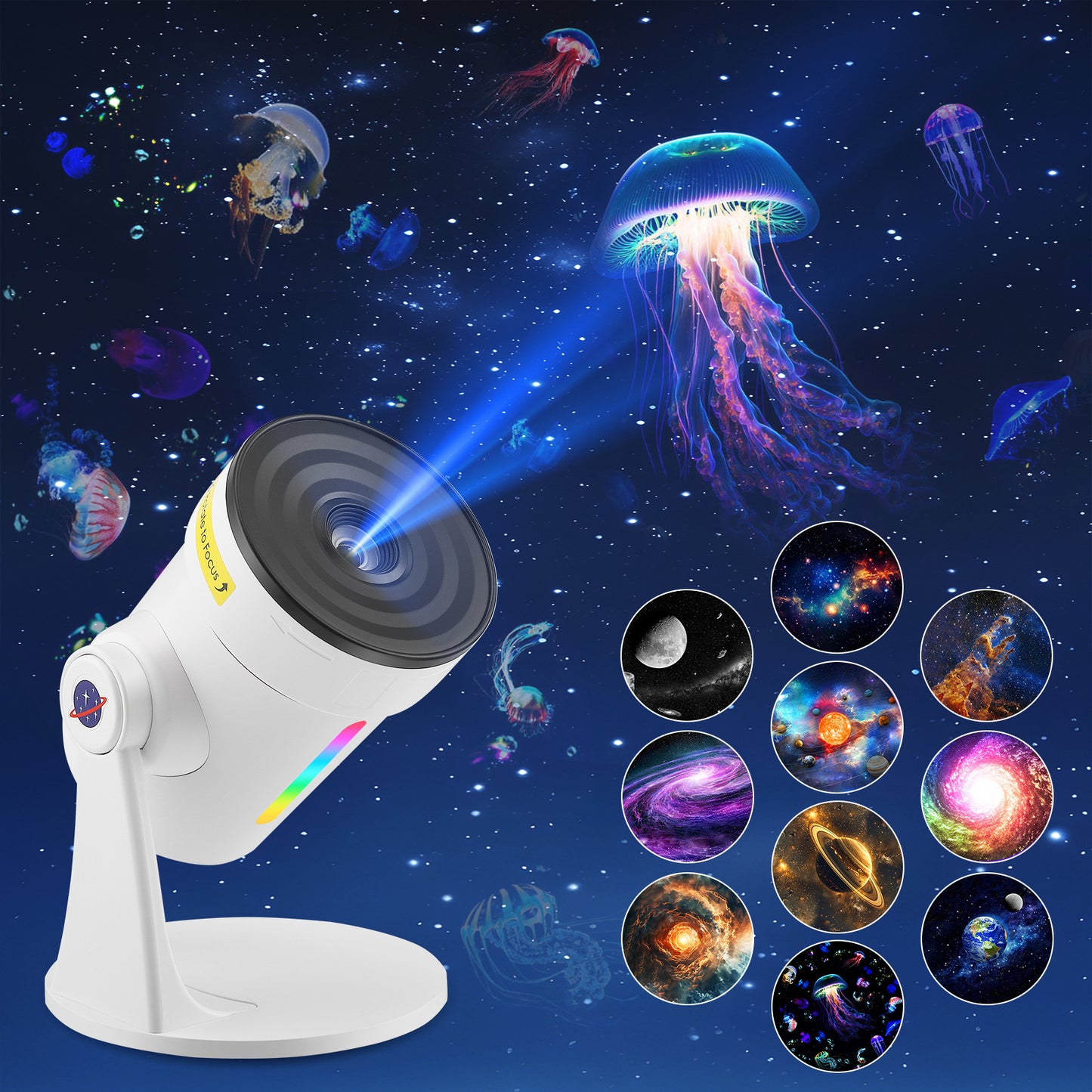 Projecteur Ciel Étoilé LED 360° – Veilleuse Galaxy Rotative avec 10 Disques HD, Lumière Ambiance Chambre Enfant & Adulte