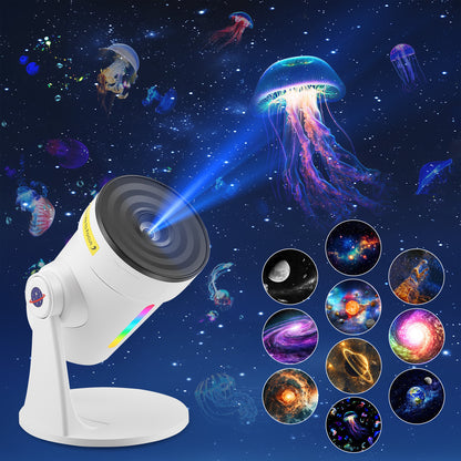 Projecteur Ciel Étoilé LED 360° – Veilleuse Galaxy Rotative avec 10 Disques HD, Lumière Ambiance Chambre Enfant & Adulte