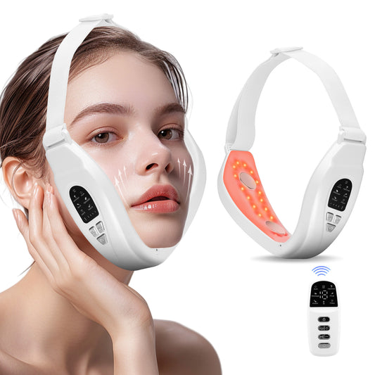 Masseur facial électrique en forme de V avec 6 modes et lumières bleue et rouge