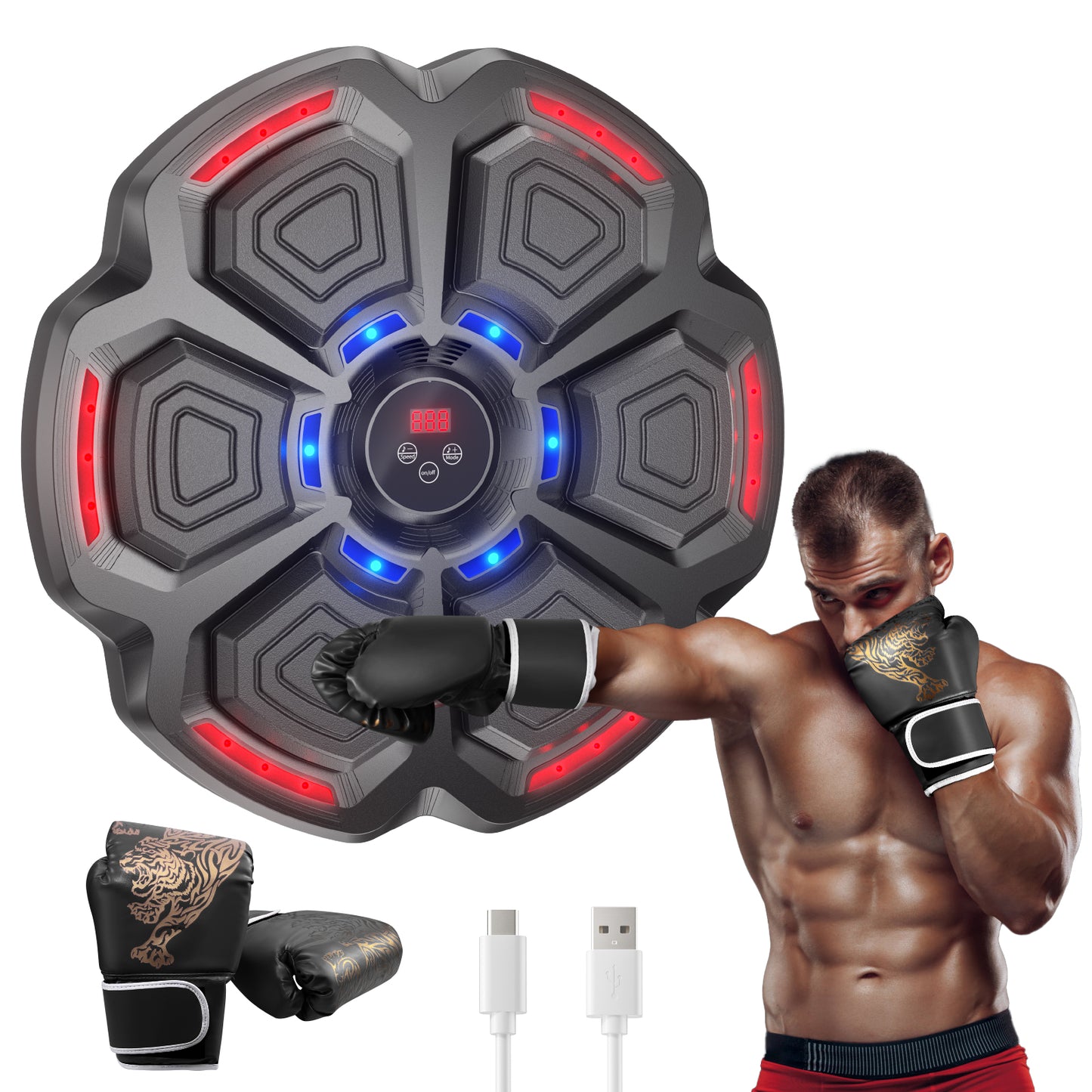 Cible de Frappe Murale LED pour Entraînement Boxe Fitness Réflexe Sport Maison Rechargeable
