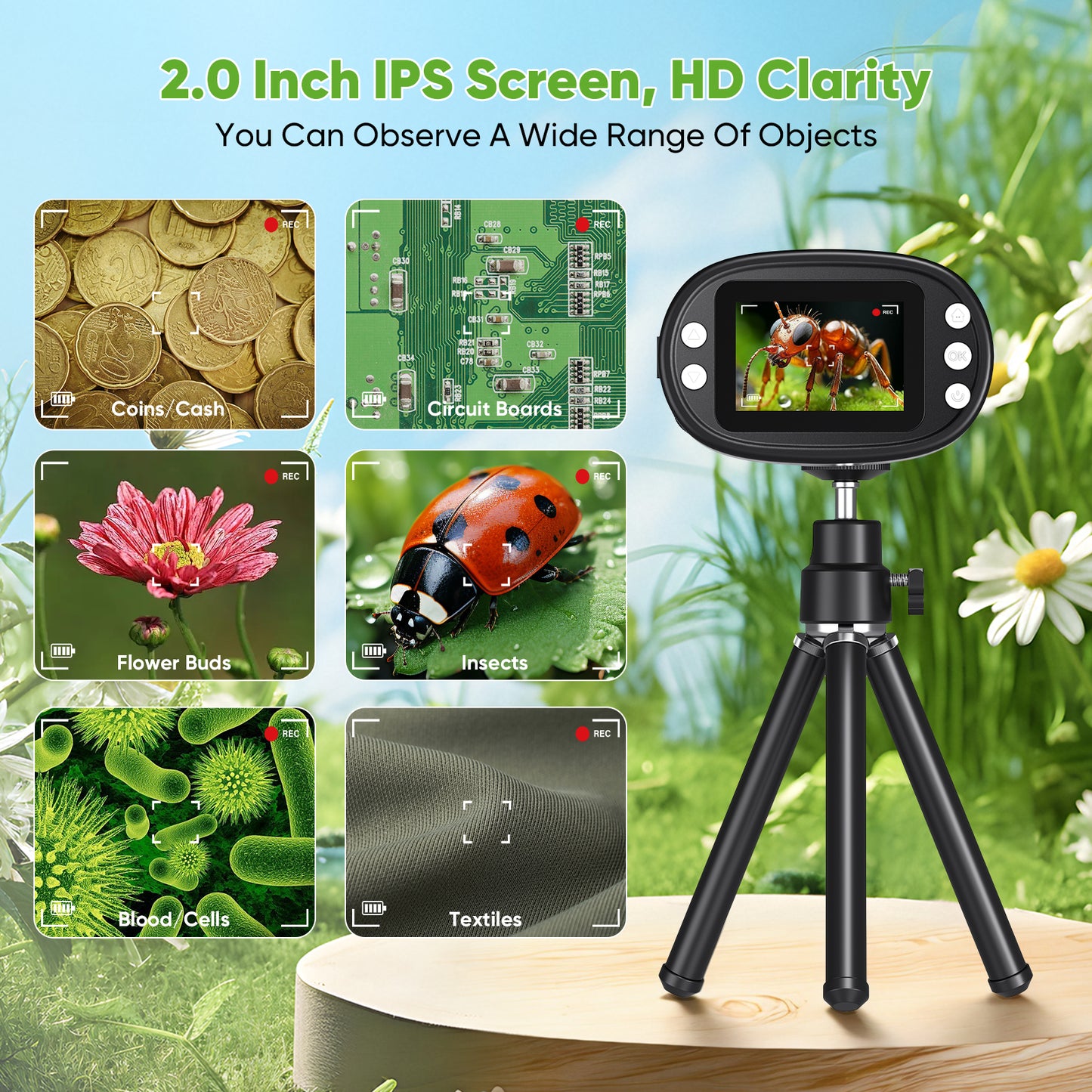 Microscope Numérique 1000X avec Écran 2" – Mini Microscope Portable 4K USB Enfants