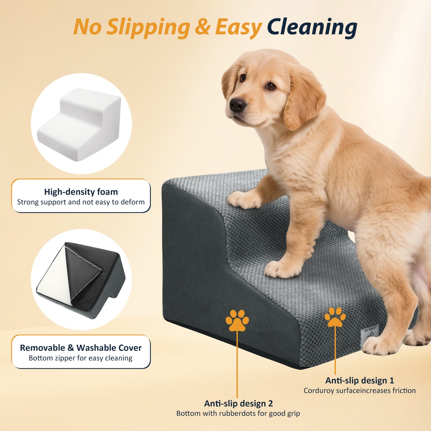 Rampe Escalier Chien Chat 2 Marches – Antidérapant Mousse Mémoire de Forme Lavable