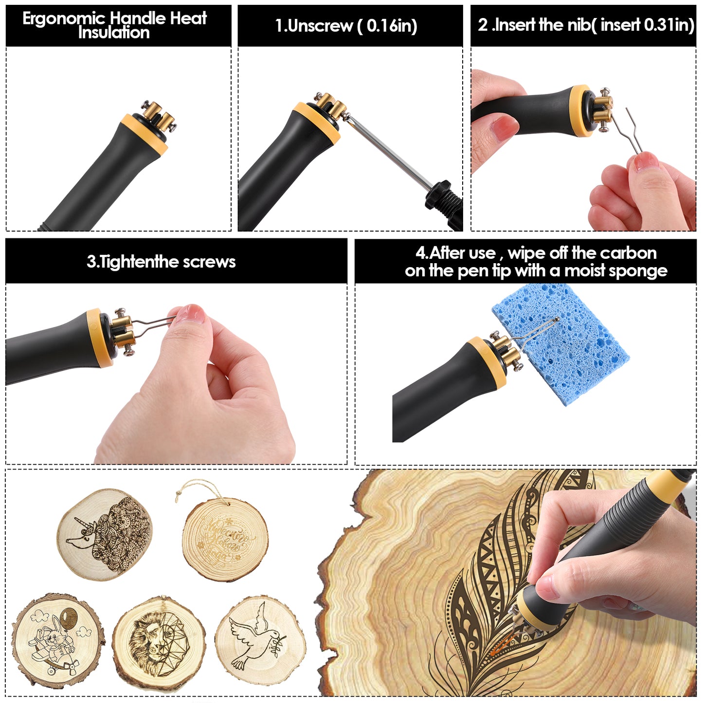 Kit Pyrogravure Bois 100-700°C – Stylo Combustion Bois avec 23 Pointes – Outil Gravure DIY Débutant Pro