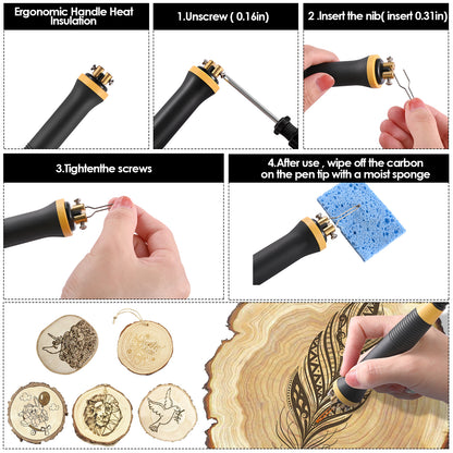 Kit Pyrogravure Bois 100-700°C – Stylo Combustion Bois avec 23 Pointes – Outil Gravure DIY Débutant Pro