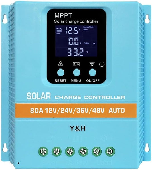 Contrôleur de charge solaire MPPT 80A 12V 24V 36V 48V – Régulateur batterie intelligent avec écran LCD, double USB, pour panneaux solaires