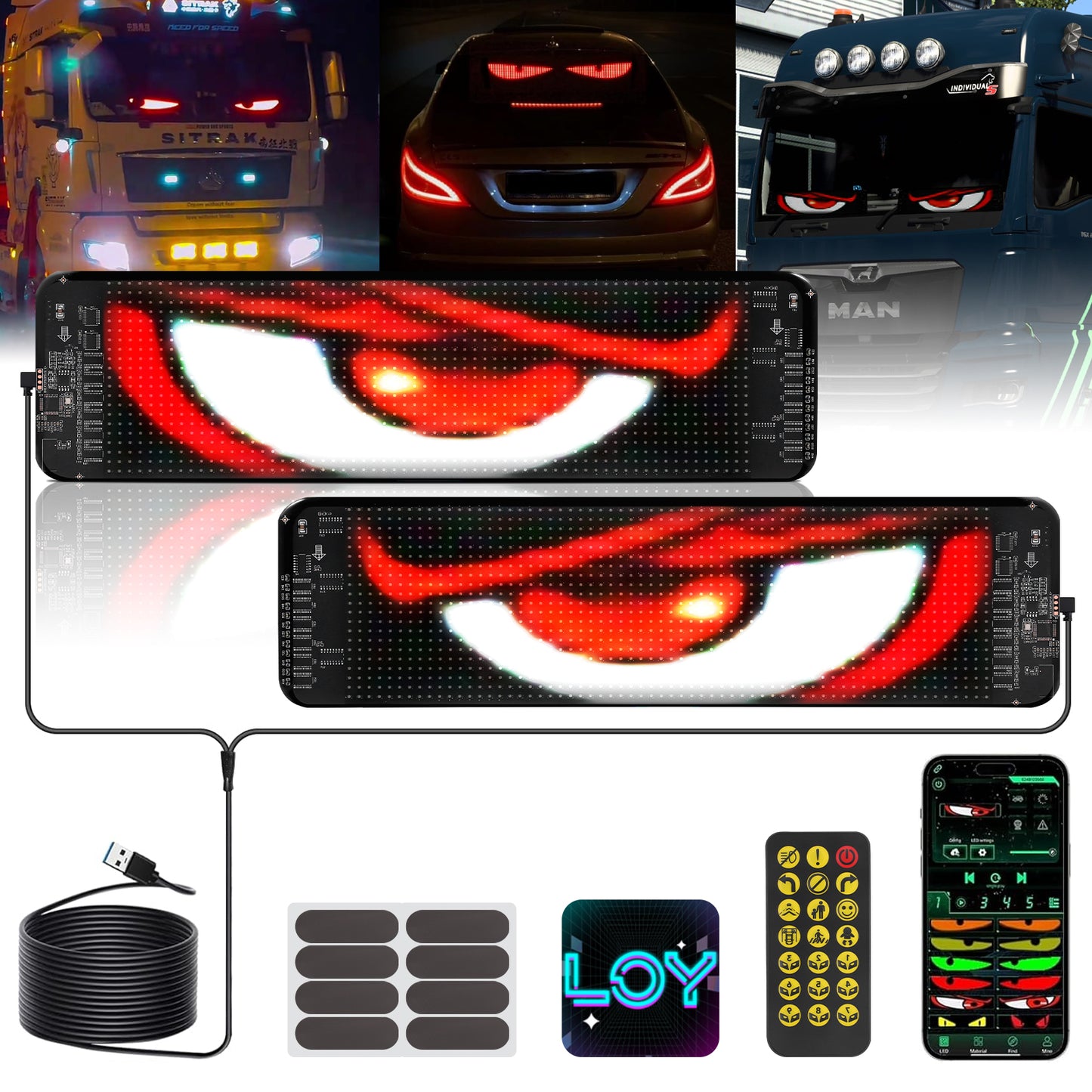 Éclairage LED Camion x2 Contrôle Application – Affichage Texte Personnalisé Mode Musique