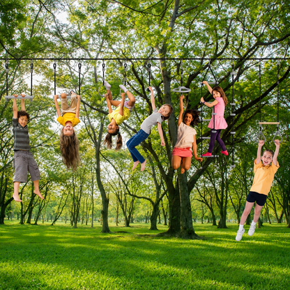 Kit Parcours Ninja Slackline 15m pour Enfants – Échelle, Anneaux, Barre de Trapèze & Accessoires – Jeux Extérieurs Jardin