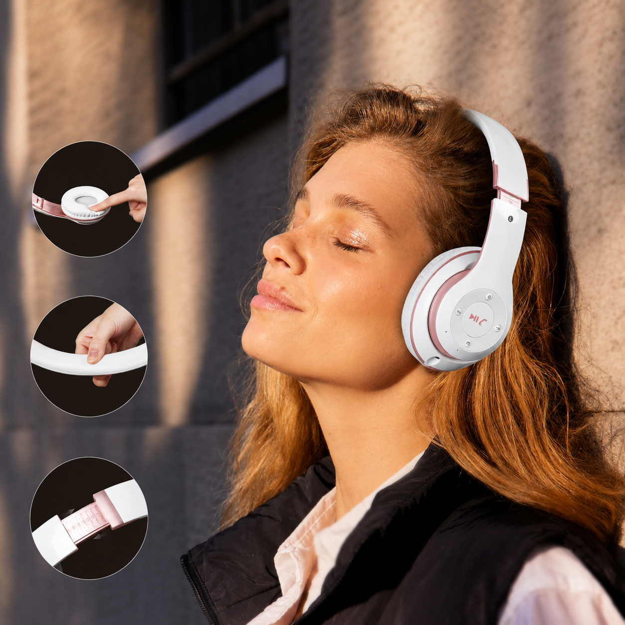 Casque Bluetooth 5.3 Sans Fil – HiFi, Réduction de Bruit, 65H, Carte TF, Radio FM, Rose
