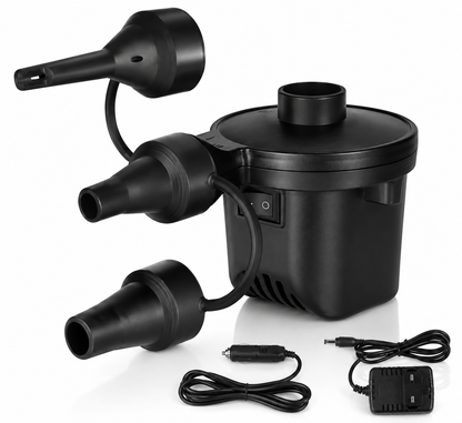 High-Power Portable Electric Air Pump – Fast Inflator for Air Mattress, Pool, Float, Boat and Camping – 3 Nozzles Included
