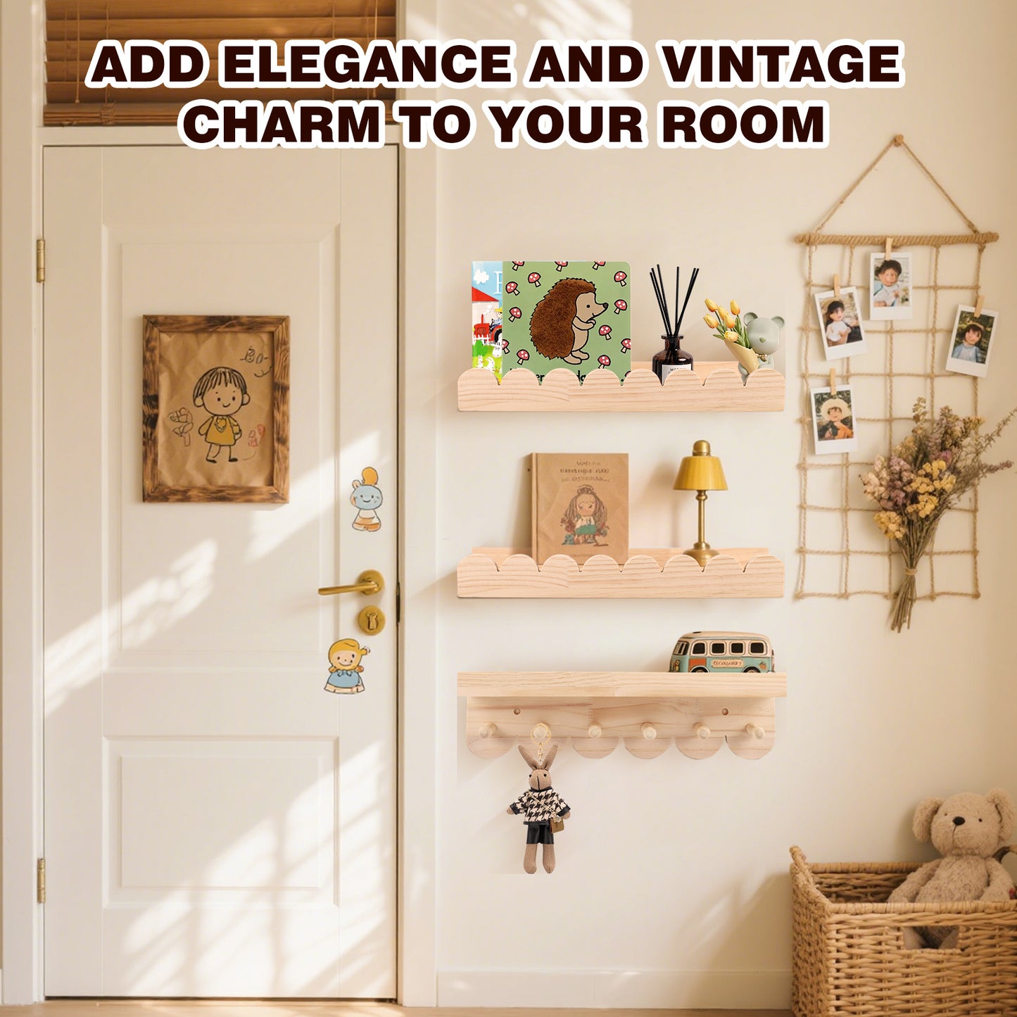 Lot 3 Étagères Murales Montessori 40 cm – Étagère Flottante Enfant Livres Jouets Chambre