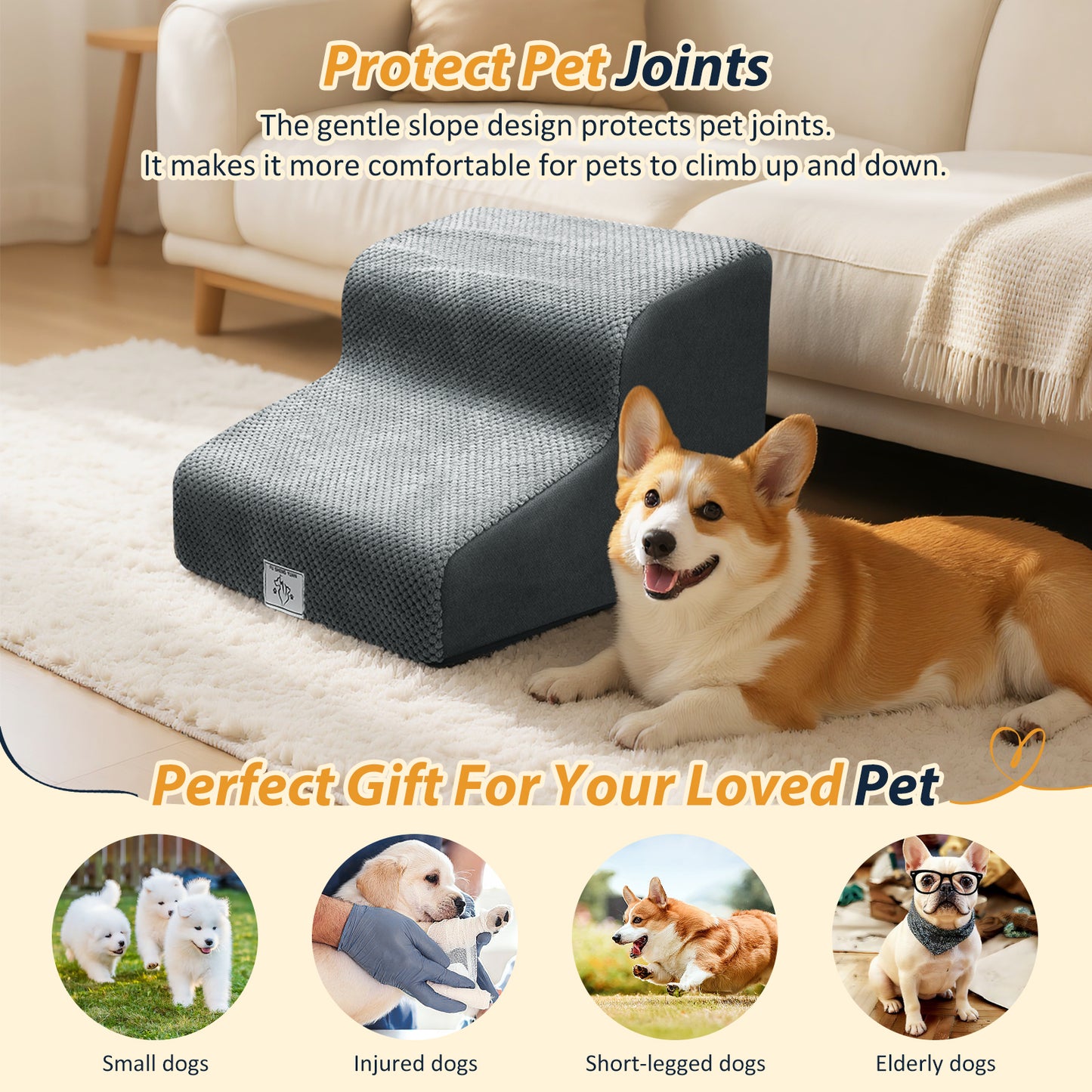 Rampe Escalier Chien Chat 2 Marches – Antidérapant Mousse Mémoire de Forme Lavable