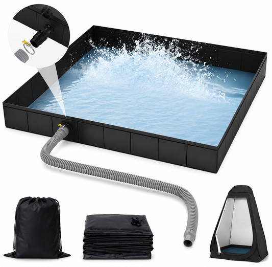 Base de Douche Portable Pliante 104×104 cm avec Vidange – Bac Étanche Camping-Car, Van, Jardin – Noir