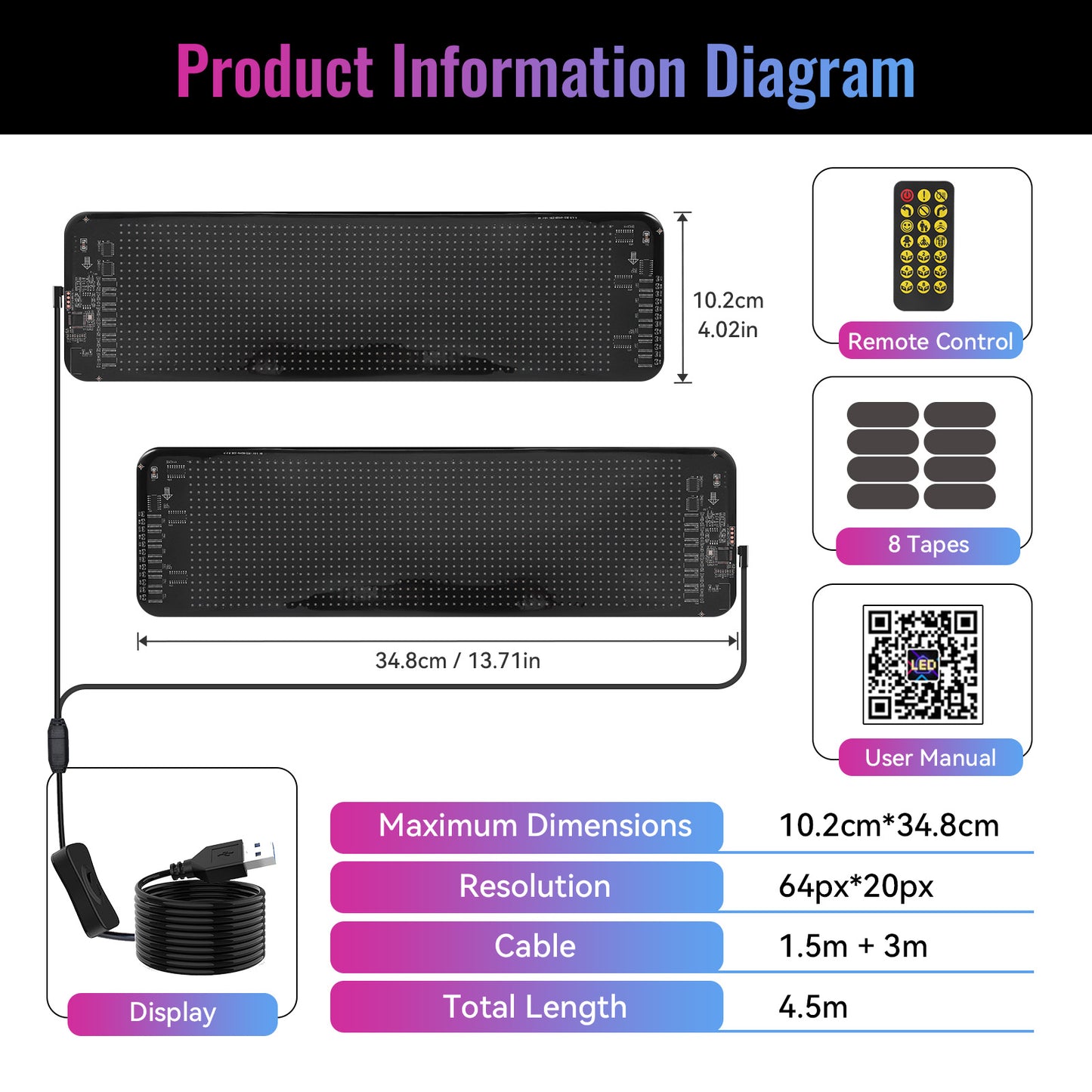 Éclairage LED Camion x2 Contrôle Application – Affichage Texte Personnalisé Mode Musique