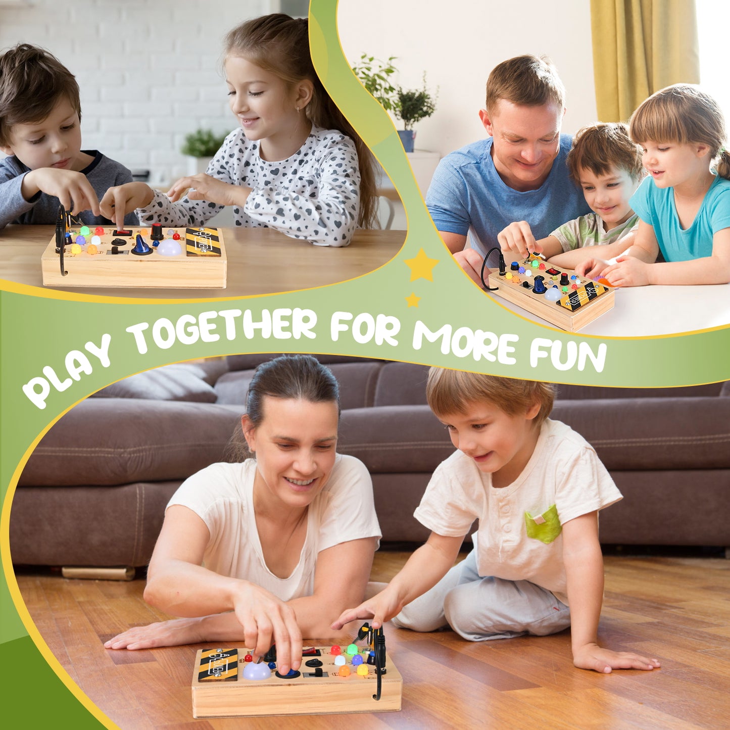 Planche Montessori Sensorielle en Bois – Tableau d’Activités LED – Jouet Éducatif 2 à 4 Ans