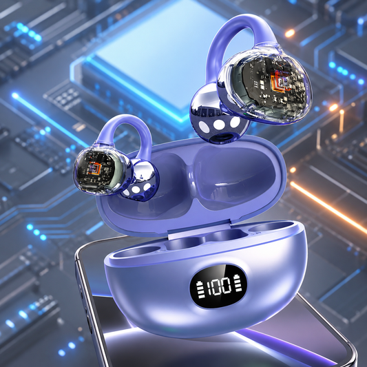 Écouteurs Bluetooth Open Ear Clip – BT 5.4, IPX7, Écran LED, Micro HD, Sport