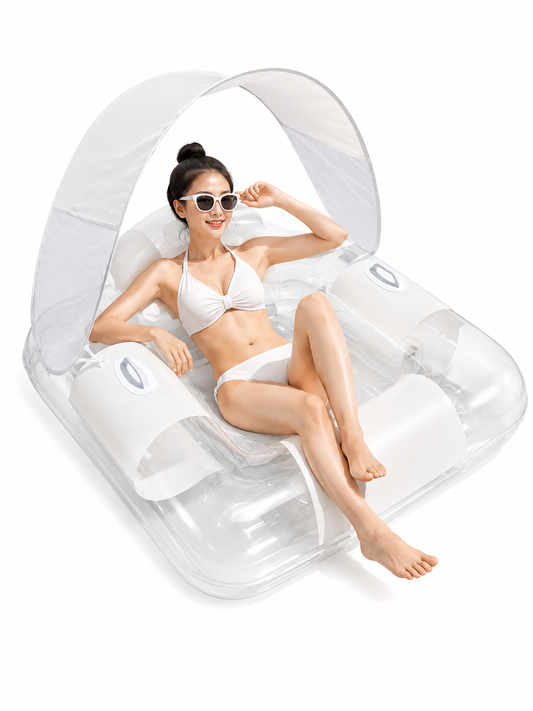 Fauteuil Flottant Gonflable avec Pare-Soleil Amovible – Matelas Piscine Adulte | Transparent Blanc