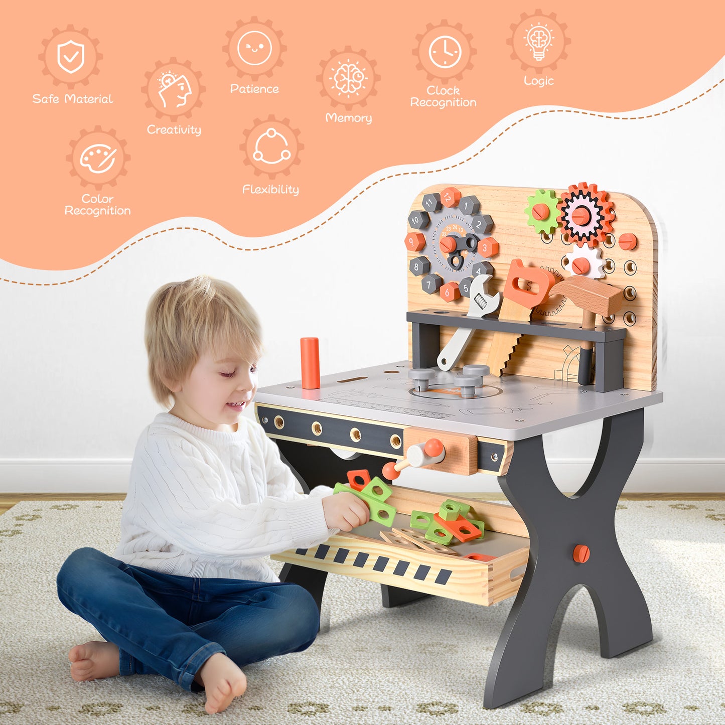 Établi Jouet Enfant en Bois – Banc à Outils Créatif Jeu de Construction Simulation