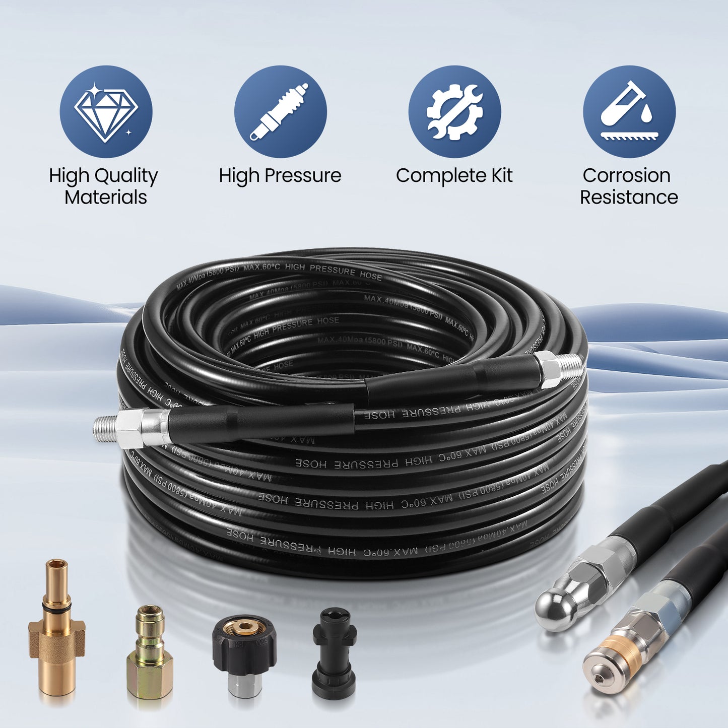Tuyau Nettoyeur Haute Pression 30M 5800 PSI – Flexible Renforcé avec Raccords Universels, Compatible Nettoyeurs Haute Pression