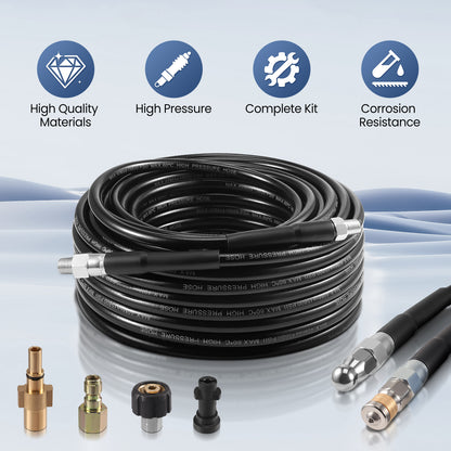 Tuyau Nettoyeur Haute Pression 30M 5800 PSI – Flexible Renforcé avec Raccords Universels, Compatible Nettoyeurs Haute Pression