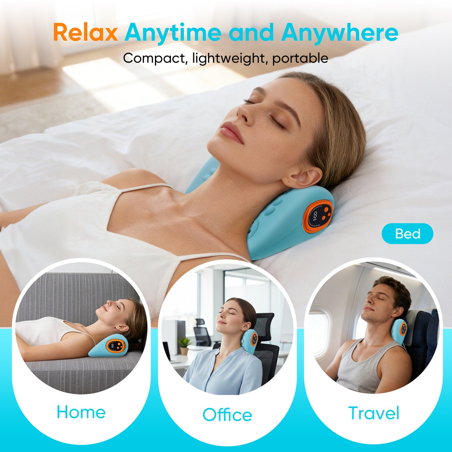 Oreiller de massage électrique 3-en-1 pour le cou avec EMS, vibration et chaleur réglable