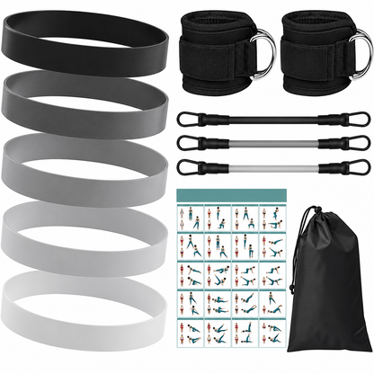 12-Piece Resistance Band Set – 5 to 40 lbs Resistance Bands, Handles, Ankle Straps & Carry Bag, Fitness & Yoga – Black