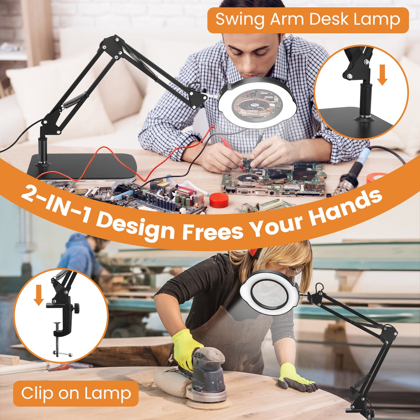 Loupe LED 15X avec Bras Articulé – Lampe Loupe avec Éclairage Réglable, 5 Températures de Couleur et 10 Niveaux de Luminosité – Support Bureau avec Pince