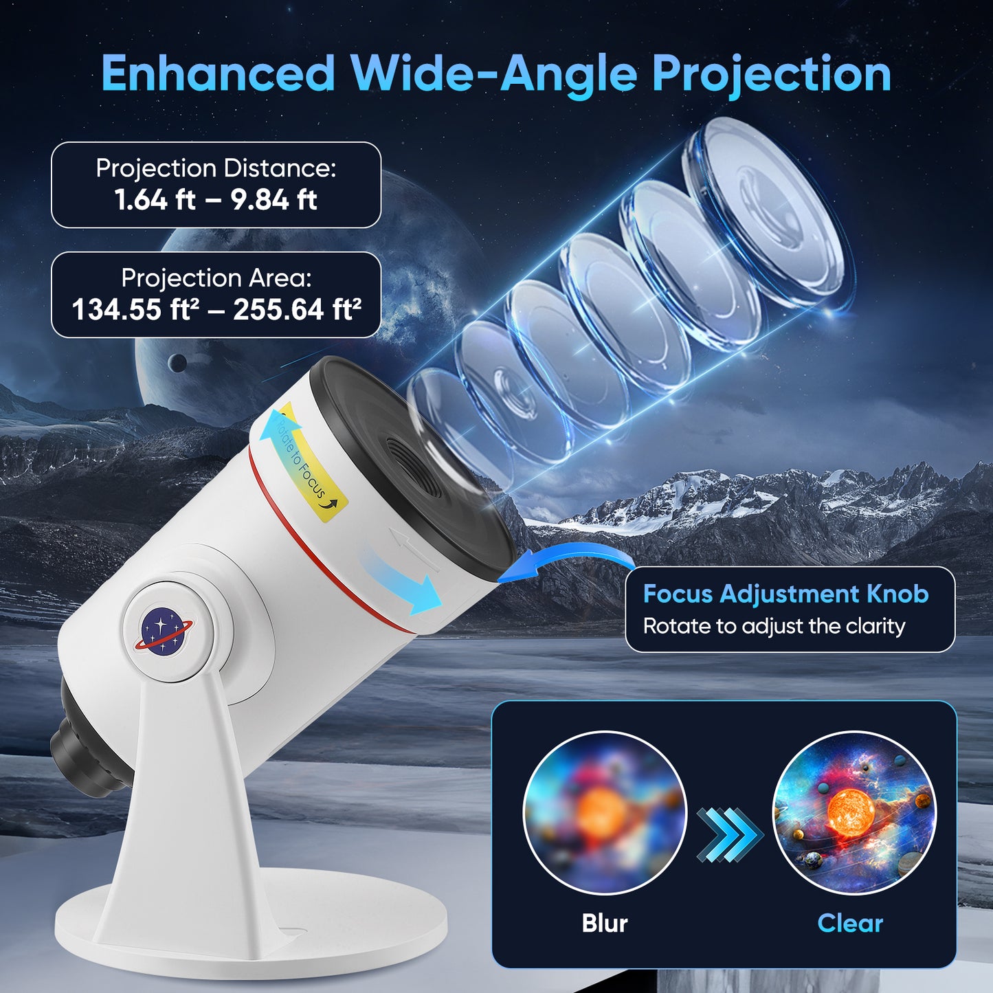 Projecteur Ciel Étoilé LED 360° – Veilleuse Galaxy Rotative avec 10 Disques HD, Lumière Ambiance Chambre Enfant & Adulte