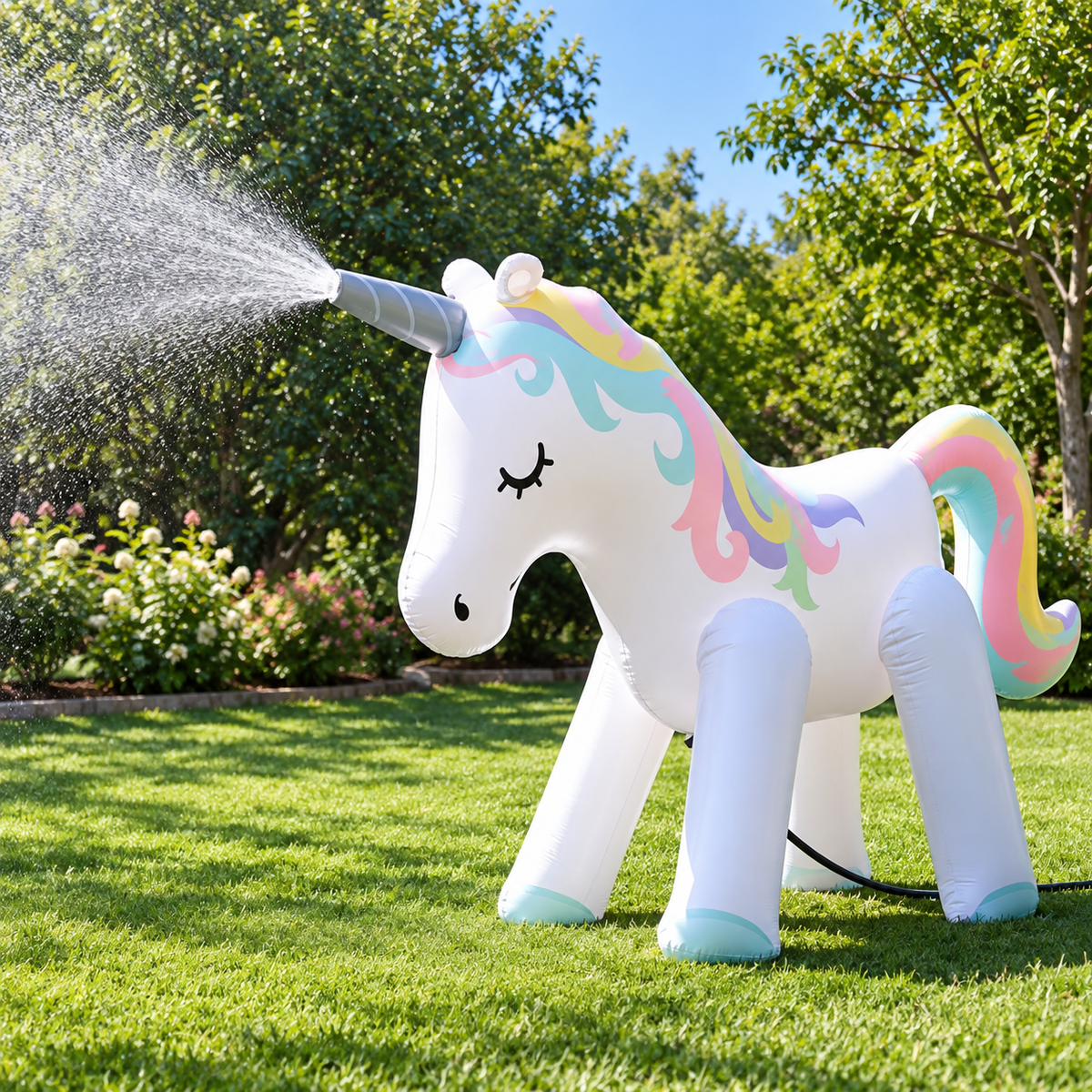 Licorne Gonflable Géante 220 x 80 x 160 cm pour Piscine – Fontaine Pulvérisateur d'Eau – Flotteur XXL – Jouet Gonflable Été Enfant & Adulte – PVC Résistant