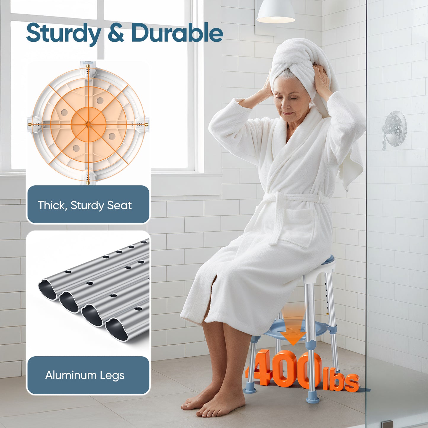 Chaise de Douche Pivotante 360° Réglable en Hauteur – Siège Antidérapant Aluminium