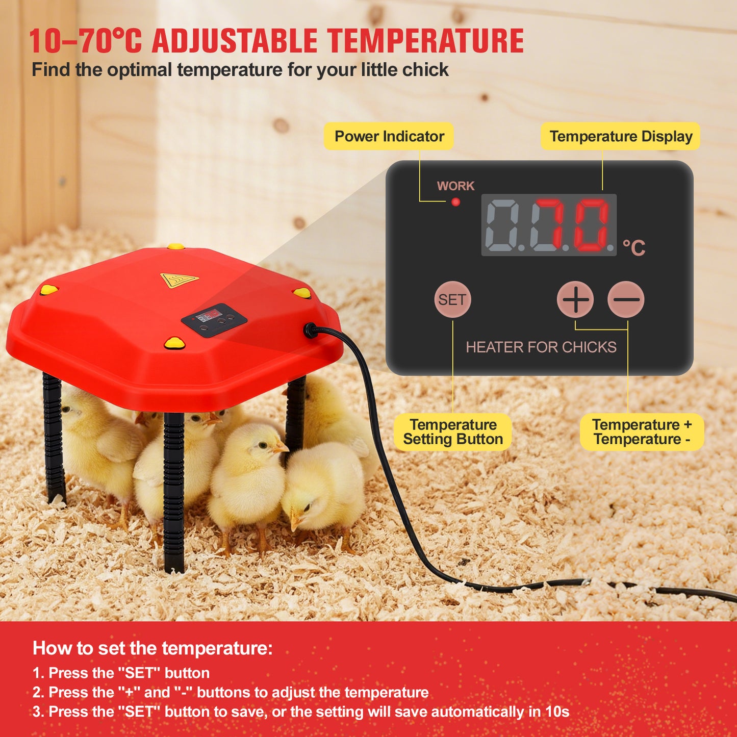 Chauffe-Poussins 30W Réglable – Plaque Chauffante Élevage avec Hauteur et Angle Ajustables